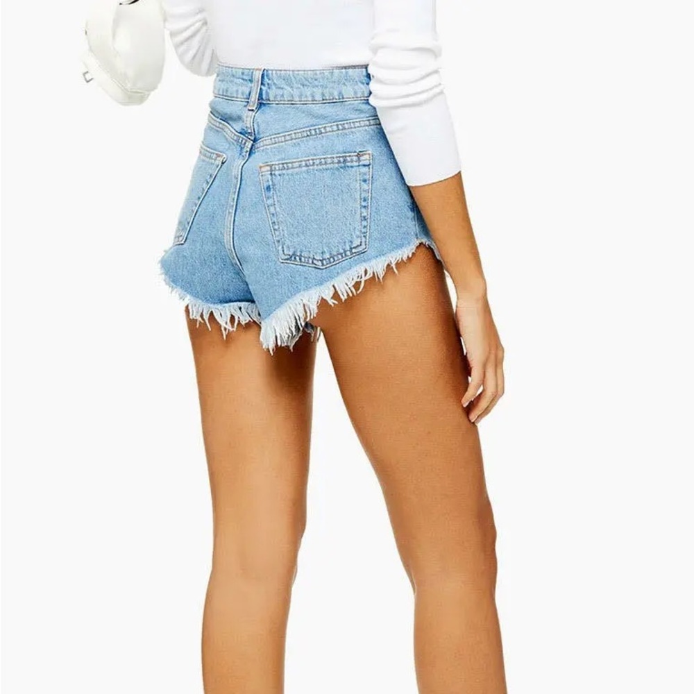 Topshop Kiri Moto Light Wash Denim Shorts